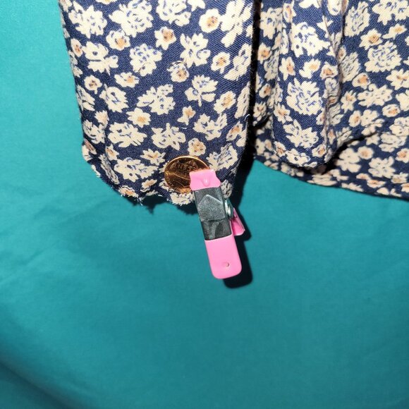 Floral Print Angie Dress Medium 100% Rayon Navy & Cream - Picture 5 of 9